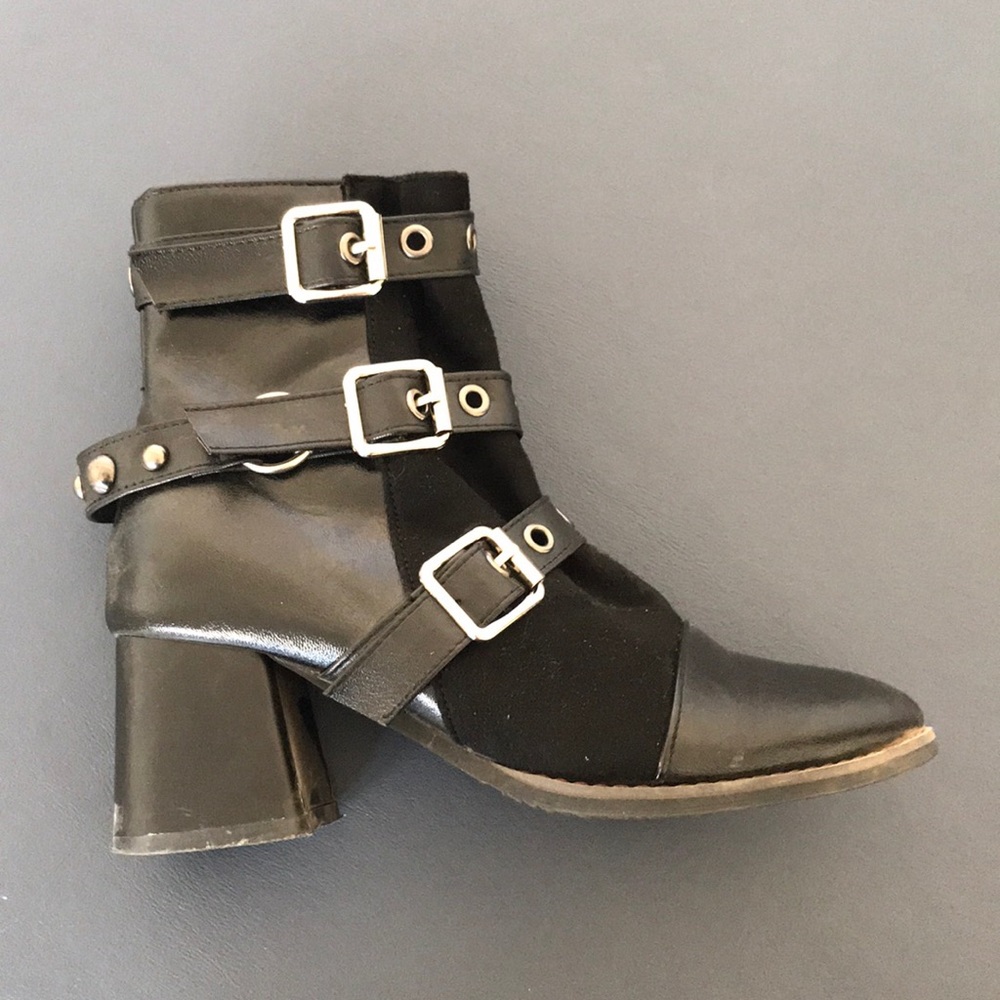ASOS black leather buckle boots